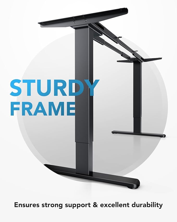 HUANUO Electric Standing Desks Frame with 265 lbs Dual MotorThick T-Shaped Desk Legs Made of Automotive Grade Steelfor Max 90″x31.5″ Desktop Height Adjustable Desk Frame for Home Office Frame Only