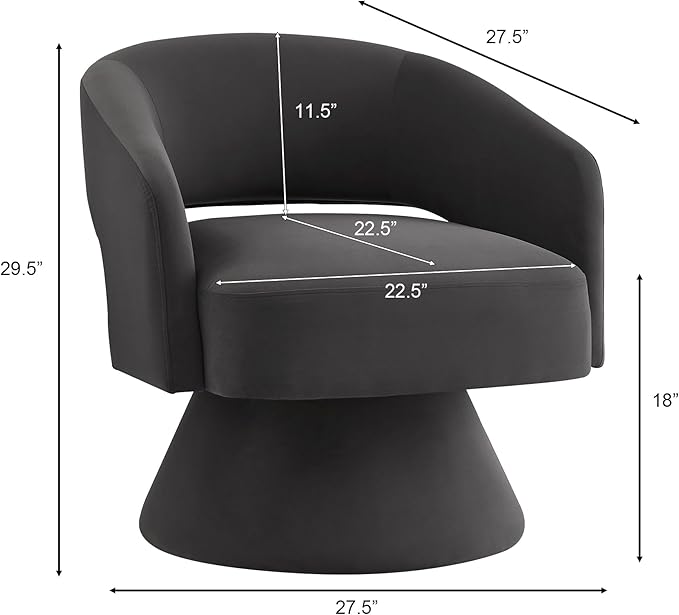 Modern Swivel Velvet Accent Chair 360 Degree Rotating Lounge Chair Open Back Chair for Living Room Bedroom Comfort Chair Dark Gray