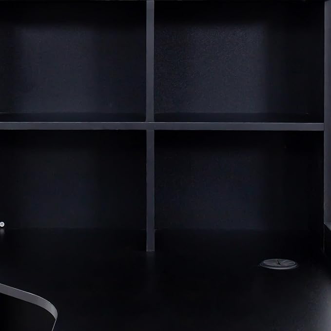 L Shaped Computer Desk with Hutch and Bookshelf Home Office Gaming Corner Desk with Drawers and Storage Shelves for Writing Work Bedroom Living Room Black (Style-09)