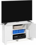 Furinno ECON TV Stand 4-Tier Entertainment Center with Adjustable Shelf Open Back TV Console with Door Storage for TV up to 46 Inch for Living Room Bedroom White