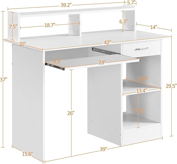 Home Office Computer Desk with Keyboard Tray and Drawers Wood White Students Writing Table with Storage Drawers &amp Hutch Modern PC Laptop Desk Multifunctional Workstation