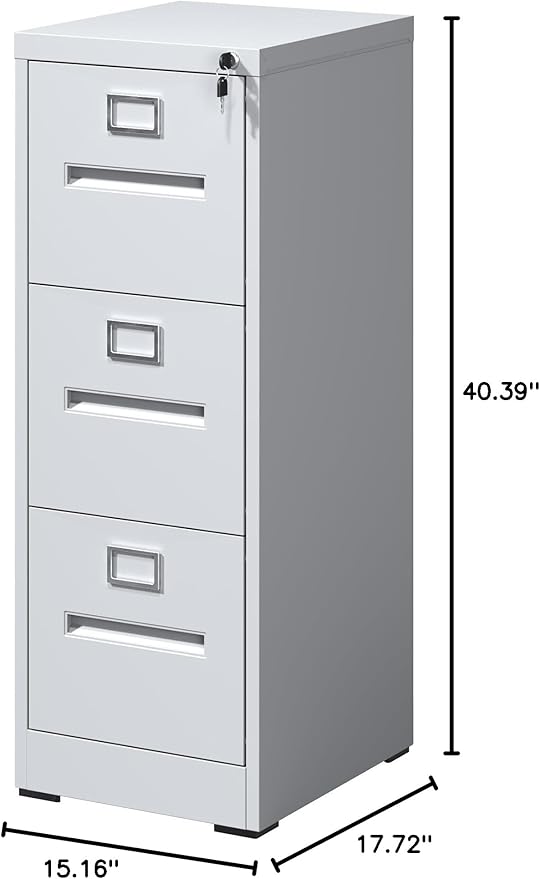 3 Drawer File Cabinet with LockSmall Vertical Filing Cabinets Under Desk Storage Organizer for HomeOffice Locking DrawersAssembly RequiredWhite