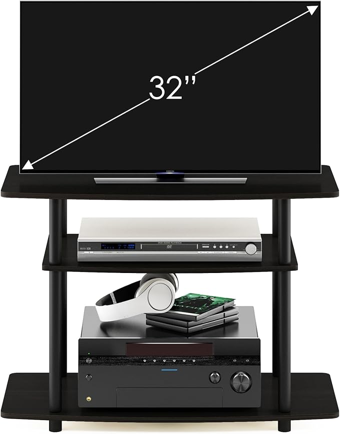 Furinno Turn-N-Tube No Tools 3-Tier Entertainment Center TV Stand for TV up to 32 Inch Plastic Round Tubes Espresso/black