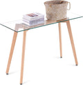 ivinta Glass Office Desk 43 Rectangular Computer Desk with Solid Wood Legs Modern Dining Table for Living Room Office Kitchen TAM-WT