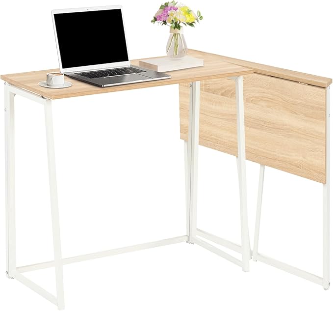 FurnitureR Folding Desk 31.5 Inches Foldable Simple Laptop Table Space Saving Computer Study Desk Compact Writing Workstation for Small Space Light Oak