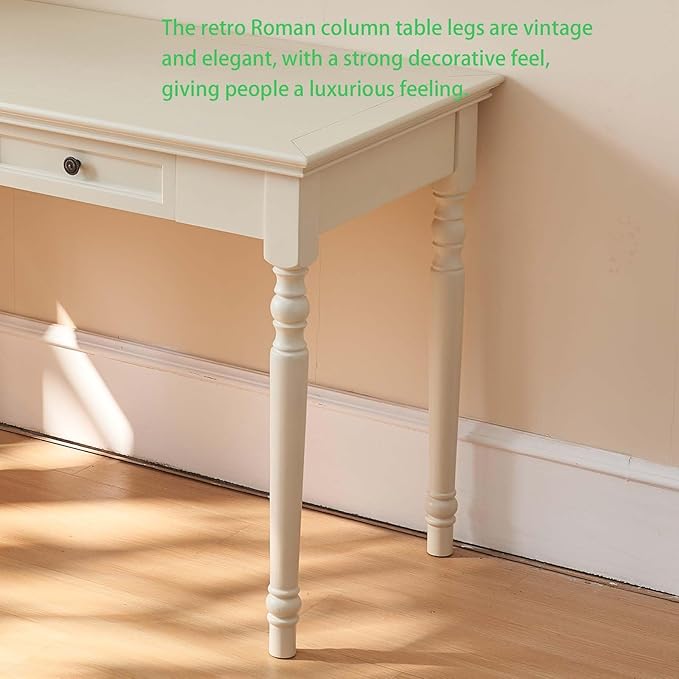 35” White Solid Wood Writing Desk with Drawers Farmhouse Computer Desk with File Storage Ideal for Home Office Bedroom or Study Room