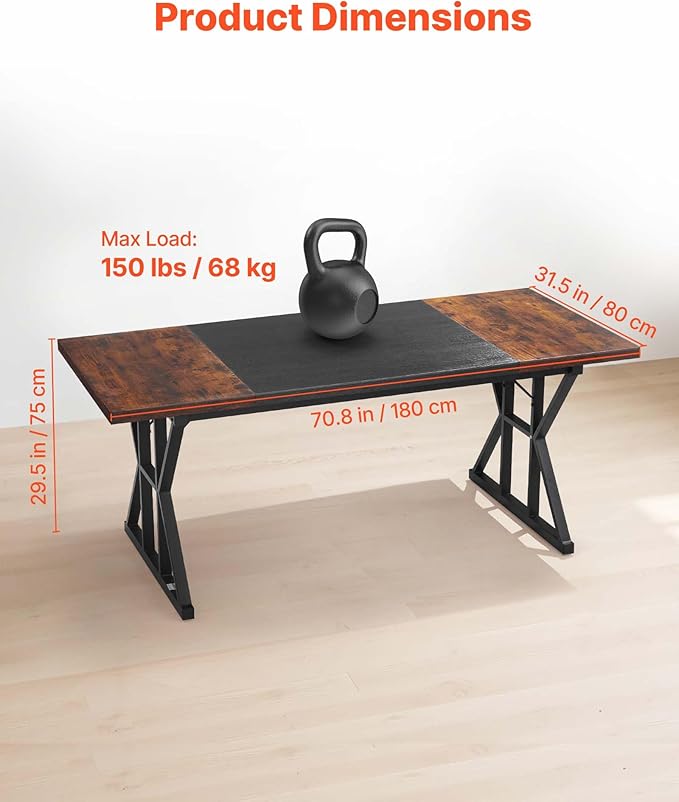 VEVOR Executive Desk 70.9 x 31.5 inch Large Computer Desk PC Workstation for Home Office Modern Simple Wood Laptop Study Writing Table Metal Frame Business Furniture Rustic Brown and Black