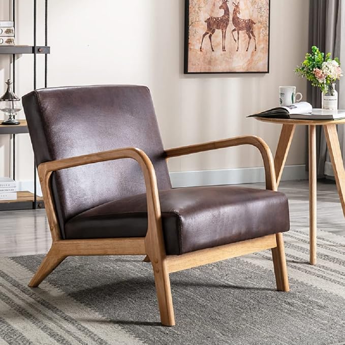 Classic Mid Century Modern Accent Chairs for Living Room or Bedroom Espresso Open ed Armchair with Plush Cushioning and Microfiber Upholstery Dark Brown
