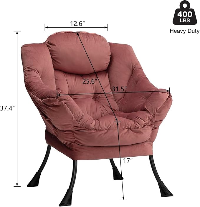 HollyHOME Lazy Chair with Armrest and Side Pocket Comfy Accent Lounge ChairLeisure Sofa Armchair for Living Room Bedroom Dorm or Small Spaces Oversized Reading Sofa ChairVelvet Dusty Rose
