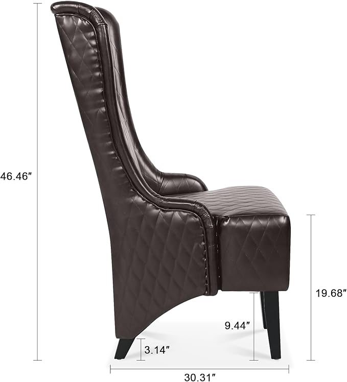 GDFStudio 23 Wide High Back Accent Chair Upholstered Wingback Chair Armless Design Modern Vintage High Back Chair with Soft Padded Seat and Wooden Legs for Living Room Bedroom Dark Brown+PU