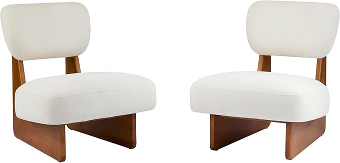 Christopher Knight Home Mores Low Profile Accent Chair Set of 2 Modern Living Room Armless Lounge Chair Fabric Comfy Reading Chair for Bedroom Wooden Frame and Thick Padded Seat Beige + Natural