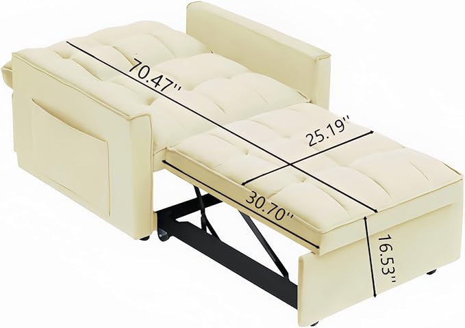 Sleeper Chair Pull Out Chair Sleeper with Adjustable Back &amp Pocket Convertible Chairs Bed Sleepers for Adults 3 in 1 Sofa Bed Chairs for Small Spaces Living Room White