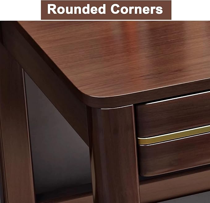 Rectangle Modern Soild Wood Writing Desk with 2 DrawersMinimalistRectangularHome Office DeskStudy TableComputer DeskSmall Spacesfor Bedroom (Khaki)