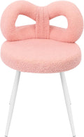 Girls Desk Chair | No Wheels Make up Vanity Chair w/Cute Bow Backrest Comfy Lambswool Fabric Makeup Chair for Bedroom Living Room Upholstered Accent Chair Desk Chair Stool for Girls (Pink)