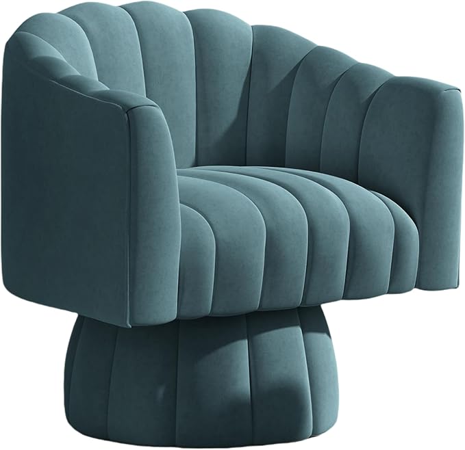 Accent Chair Mid Century 360 Degree Swivel ChairModern Lounge Sofa Round Barrel Chair with Wide UpholsteredFluffy Velvet Fabric Chairs for Home Sofa Living Room/Bedroom/Waiting Room (Blue)