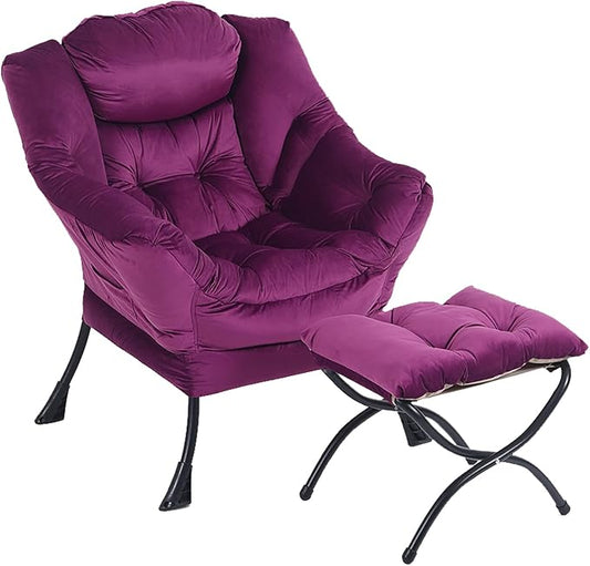 LITA Lazy Chair with Ottoman Modern Accent Leisure Upholstered Sofa Chair Contemporary Lounge Reading Chairs with Armrests and a Side Pocket for Living Room Bedroom &amp Small Space