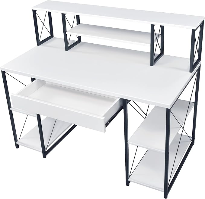 Penau All Purpose White Finish Writing Desk with Spacious Storage Modern Design Durable Materials Ideal for Home and Office