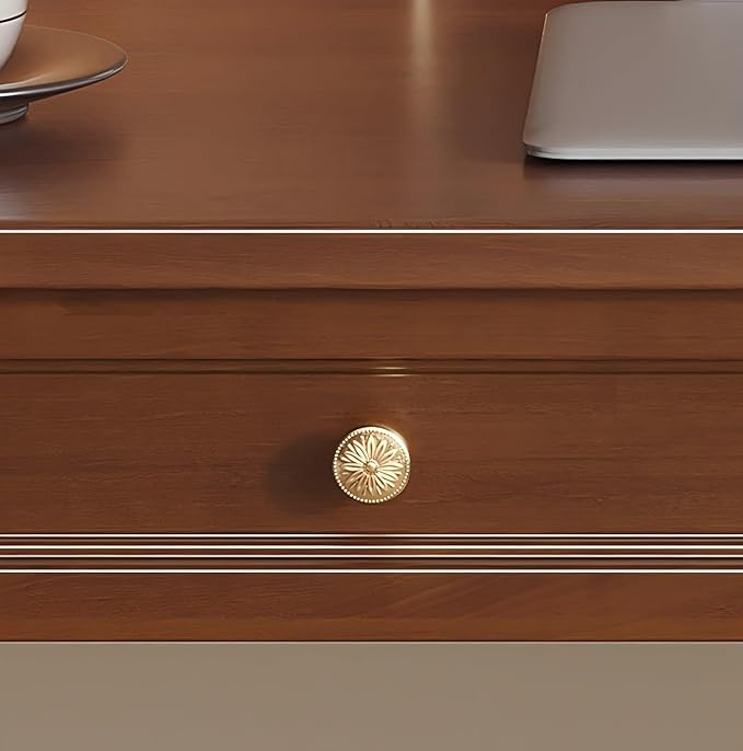 Large Computer Desk with 2 Storage Drawers 47 Home Office Desks- Elegant Wood Writing Desks Classic Vanity Dressing Table for Small Space Easy Assembly Caramel Brown SXC-D776