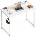 Casaottima 32 Inch Small Computer Desk for Home Office Study Writing Table for Small Spaces Simple Modern Desk with Headphone Hooks Pure White