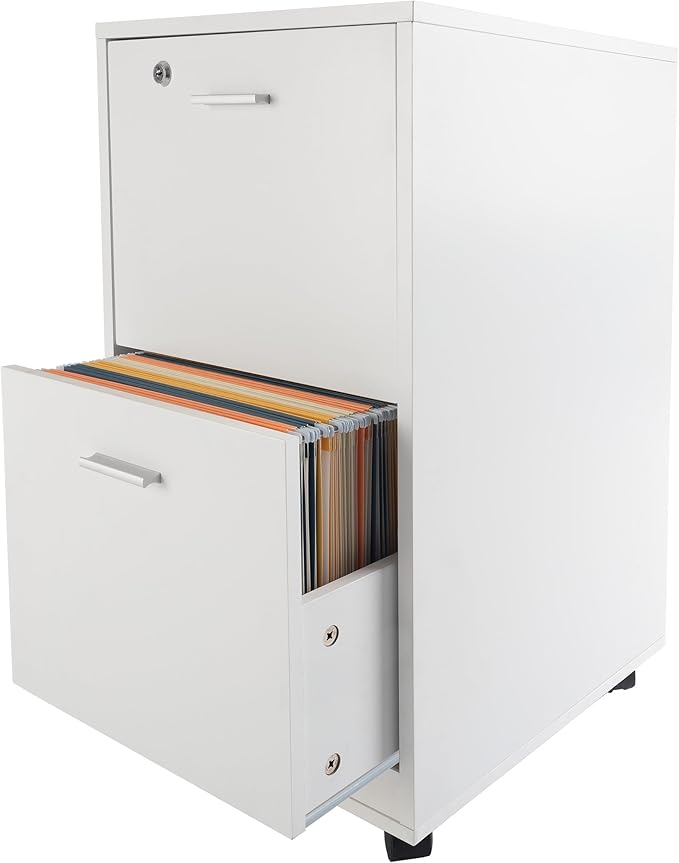 Lavish Home File Cabinet - 2-Drawer Cabinet with Lock and Deep Drawer Storage - Rolling Filing Cabinet for Under The Desk Home or Office (White)