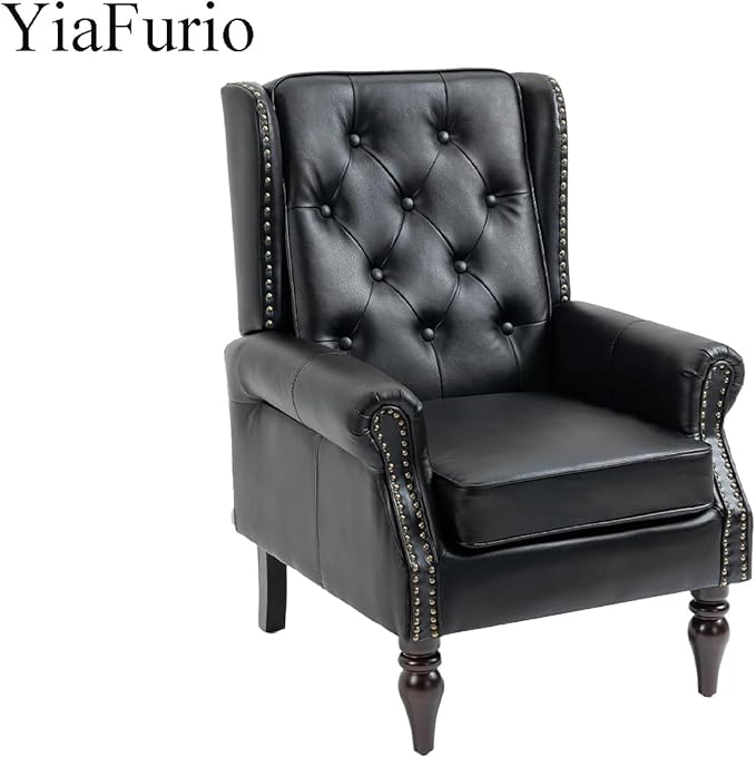 Modern Living Room Armchair Mid Century Accent Chair with Rolled Arms and Tufted BackUpholstered PU Leather Sofa Leisure Chair for Living Room/Bedroom/Office/Club