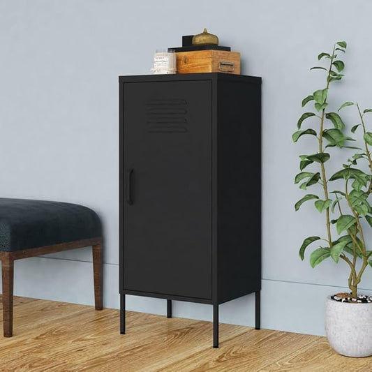 Metal Storage Cabinet with Single Doors and 2 Adjustable Shelves Steel Garage Storage Cabinet File Cabinet Counter Cabinet for Home Office Garage Gym School 16.7x13.8x40 Black -AA