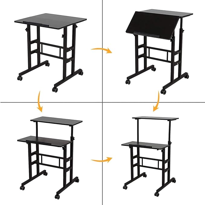 soges 23.6inches Height Adjustable Desk Laptop Desk on The Wheels Rolling Stand Up Desk Computer Desk Adjustable Standing Desk Sit and Stand Desk Portable Laptop Table Black