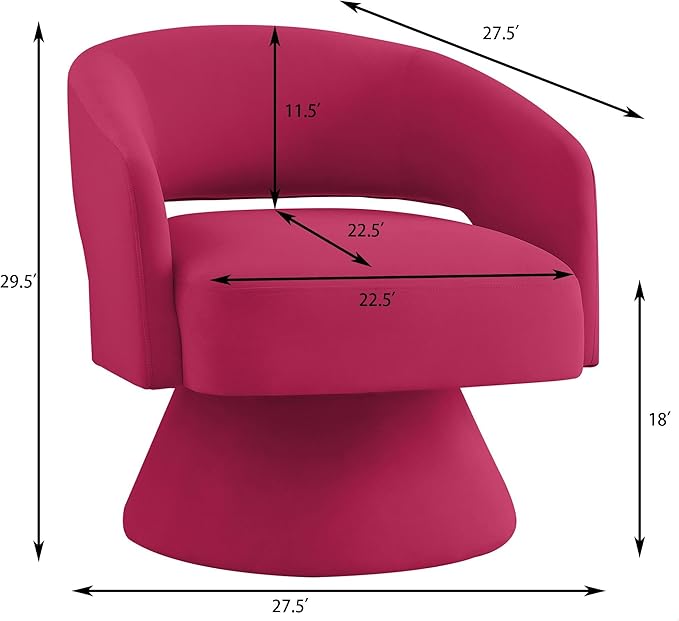 GDFStudio Swivel Barrel Chair Accent Arm Chair for Living Room Upholstered Velvet Round Reading Armchair Modern 360 Degree Comfy Swivel Chair with Open Backrest for Bedroom Office Rose Pink
