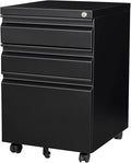 3 Drawer File Cabinet with Wheels Metal Filing Cabinet with Lock Office Rolling File Cabinets for A4/Legal/Letter Size Assembly Required Black