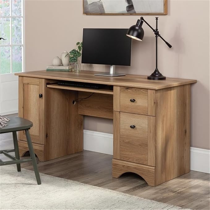 Sauder Miscellaneous Office Computer Desk with Drawers Timber Oak Finish