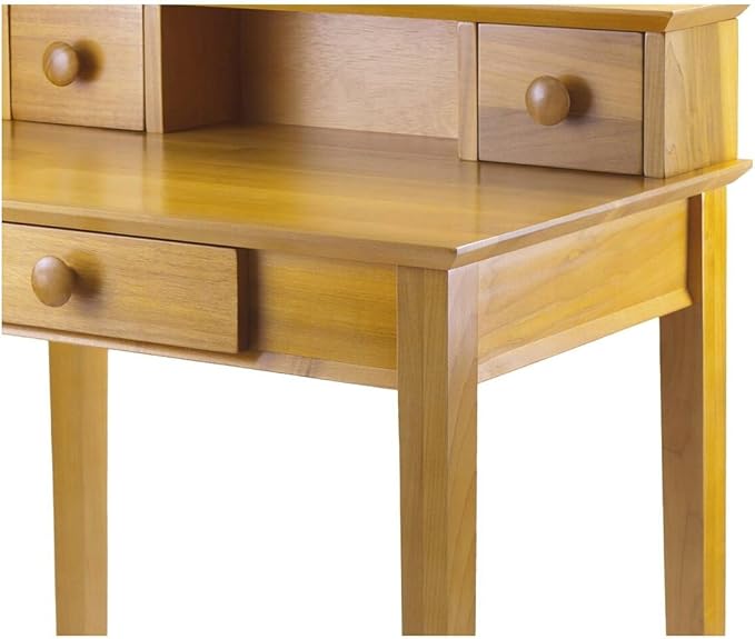 Maykoosh Writing Desk with Hutch - Honey Pine Finish 3 Drawers Home Office Desk Light Wood Workspace