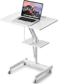 Mobile Standing Desk with Wheels Height Adjustable Laptop Table 27.56 Inch Portable Ergonomic Workstation with Locking Casters &amp Tilting Top White