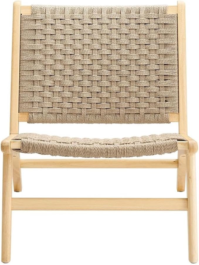 Modway Saoirse Woven Rope Wood Accent Lounge Chair in Natural Natural