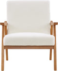 Accent ChairArmchair with Solid Wood FrameSolid Wood Armrest Velvet Simple Single Indoor Lounge Chair for Living Room Bedroom Reading Armchair (Creamy-White)