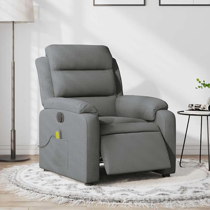 vidaXL Electric Massage Recliner Chair with Vibration-6 Points Fabric Covered Automatic Adjusting Footrest/Backrest in Dark Gray