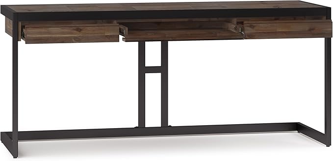 SIMPLIHOME Erina Large Desk - 72 Inch Wide Solid Acacia Wood and Metal Writing Desk in Rustic Natural Aged Brown Modern Industrial Home Office Computer Table with Drawers and Flip-Down Keyboard Tray