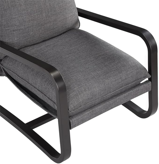 Pemberly Row Sling Chair Charcoal Gray Polyester Fabric Bronze Metal Frame 27.75 W x 35 D x 33 H Reversible Detachable Cushions Comfortable Modern Accent Chair for Living Room or Reading Nook