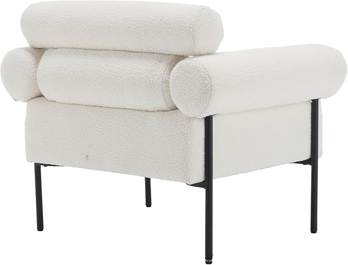 White Boucle Accent Chair Armchair Modern Accent Chair Oversized Leisure Reading Arm Chair Single Sofa for Living Room