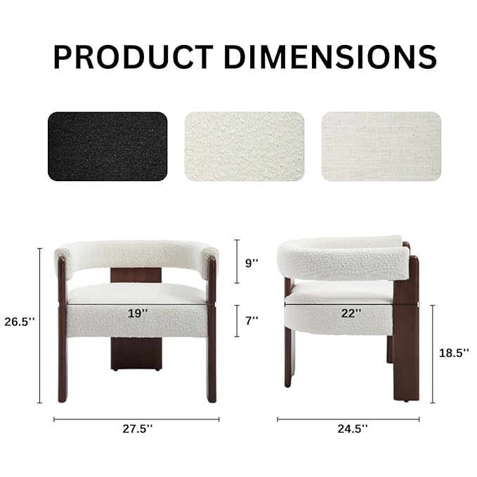 Modern Barrel Accent Chairs Set of 2 Cozy Upholstered Beige Boucle Living room Chair for Bedroom Solid Walnut Wooden Armchair Vintage Lounge Reading Chair for Apartment Waiting Room Office