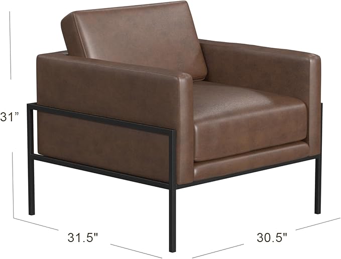 HomePop Modern Metal Frame Accent Chair|Homepop Home Décor|Accent Chairs for Living Room &amp Bedroom - Brown Faux Leather