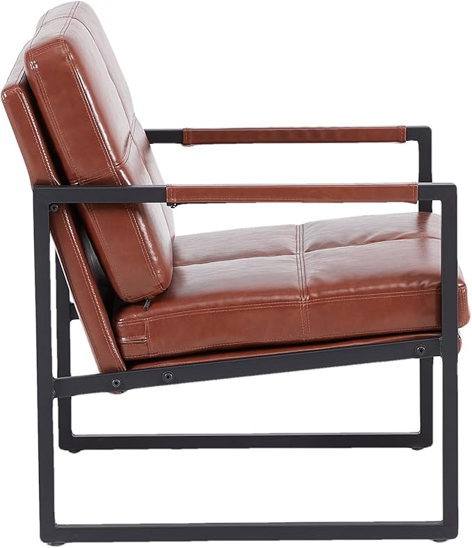 Red Brown PU Leather Leisure Black Metal Frame Recliner Chair for Living Room and Bedroom Furniture