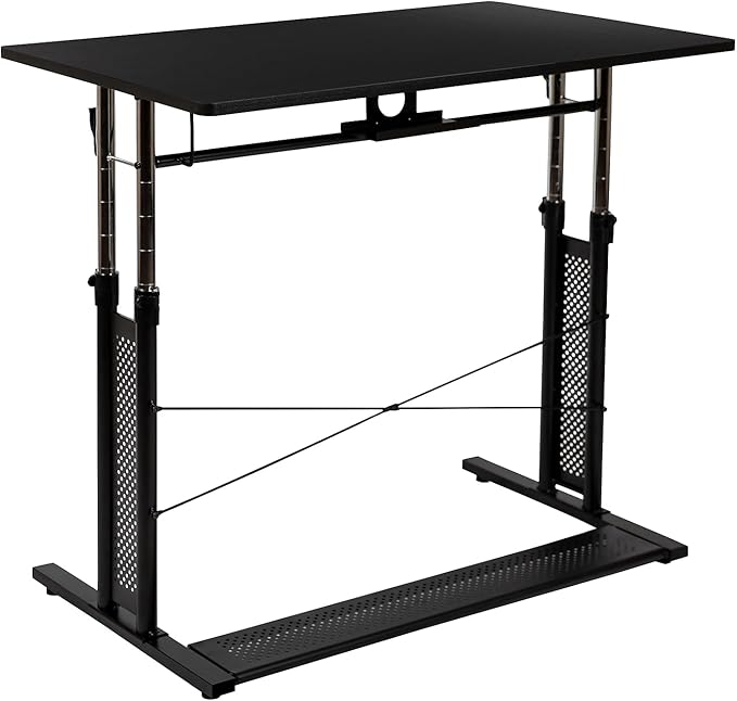 Flash Furniture Fairway Height Adjustable (27.25-35.75H) Sit to Stand Home Office Desk - Black