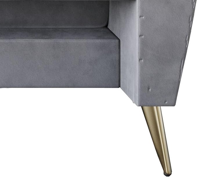 HOME DESIGN Scarlett Glam Velvet Flared Arm 3-Seater Sofa with Channel Tufting 4 Throw Pillows Gold Metal Legs Silver Gray