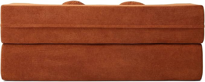 King Size Sofa Bed 76 Inch Convertible Futon Boneless Couch 2-in-1 Loveseat Sleeper Sofa with 2 Pillow Modern Velvet Fabric Floor Couch Bed for Living Room No Assembly Required (Orange)