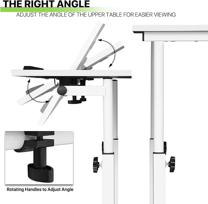 Magshion Standing Desk with Wheels Height Adjustment from 28 to 46 Sit to Stand Up Mobile Computer Desk Rolling Laptop Cart for Home Office Walking Pad Writing and Gaming White