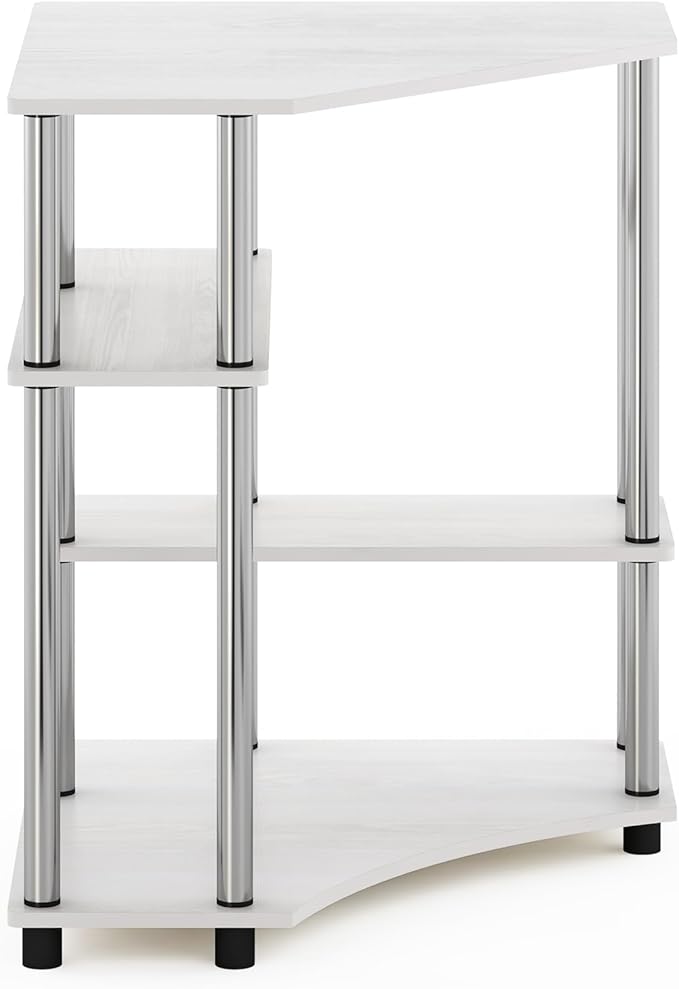 Furinno TURN-N-TUBE Desk Corner Gaming Desk with Storage Shelves Corner Computer Desk Office Desk for Home Office Bedroom White Oak/Stainless Steel Tubes