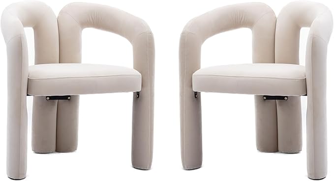 Set of 2 Contemporary Velvet Fabric Upholstered Accent/Dining Chairs Barrel Side Chairs for Kitchen and Living Room (Beige Velvet)