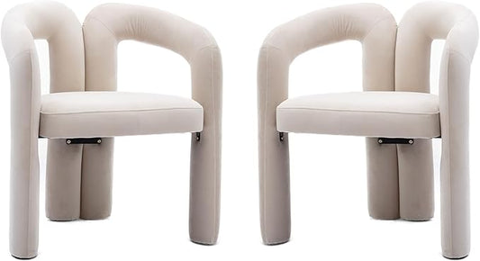 Set of 2 Contemporary Velvet Fabric Upholstered Accent/Dining Chairs Barrel Side Chairs for Kitchen and Living Room (Beige Velvet)