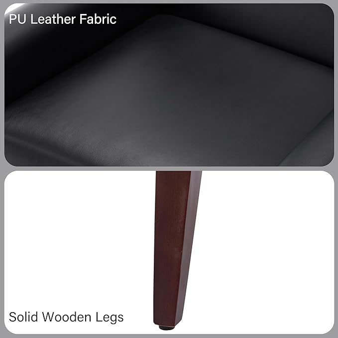 Accent Chair Mid-Century Modern PU Leather Chairs with Arms for Living Room Comfy Upholstered Club Single Sofa Armchair for Bedroom Waiting Room with Solid Wood Frame（Leather Black Set of 2)