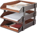 Very Sturdy 3 Tier Leather Desk File Rack for Office Supplies/Stationery/FolderStackable Letter Tray OrganizerDocument Filing Organizer Holder for Desktop Storage (Brown)…